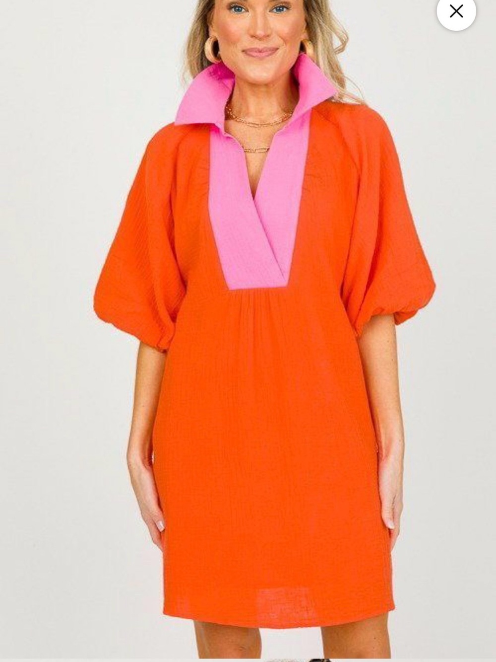 THML Orange Mini Dress with Pink Collar - Picture 1 of 5